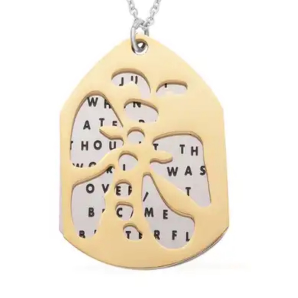 “Just When” Pendant Necklace Black Oxidized, ION Plated YG & Stainless Steel